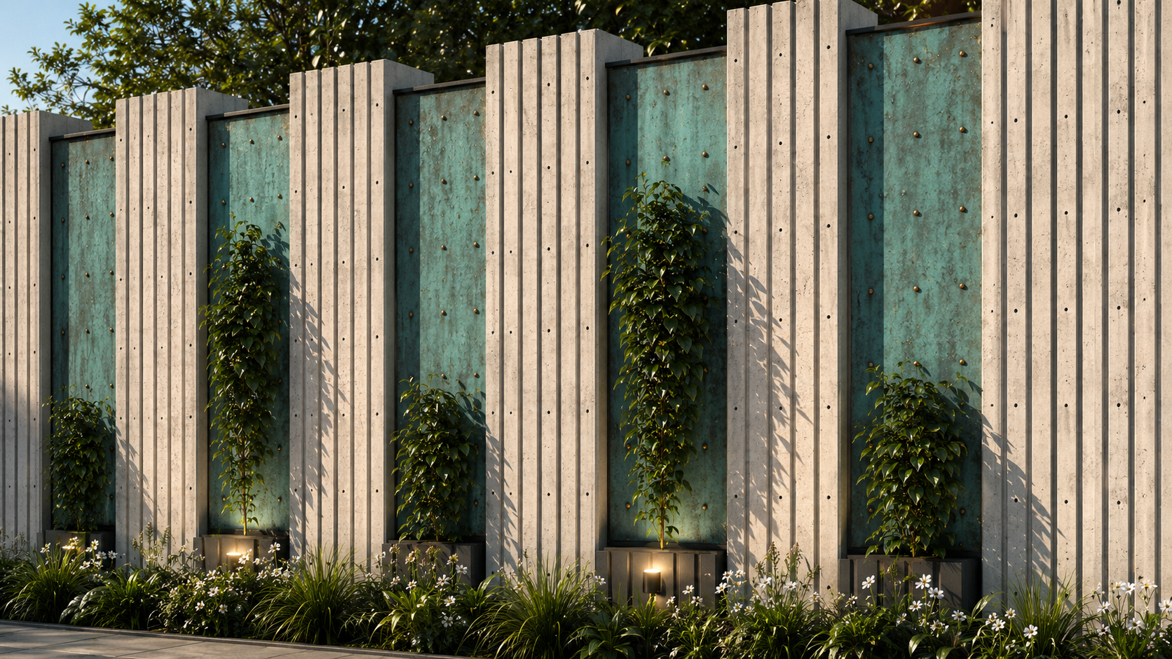 Ribbed GFRC and turquoise patina LOTUS modules